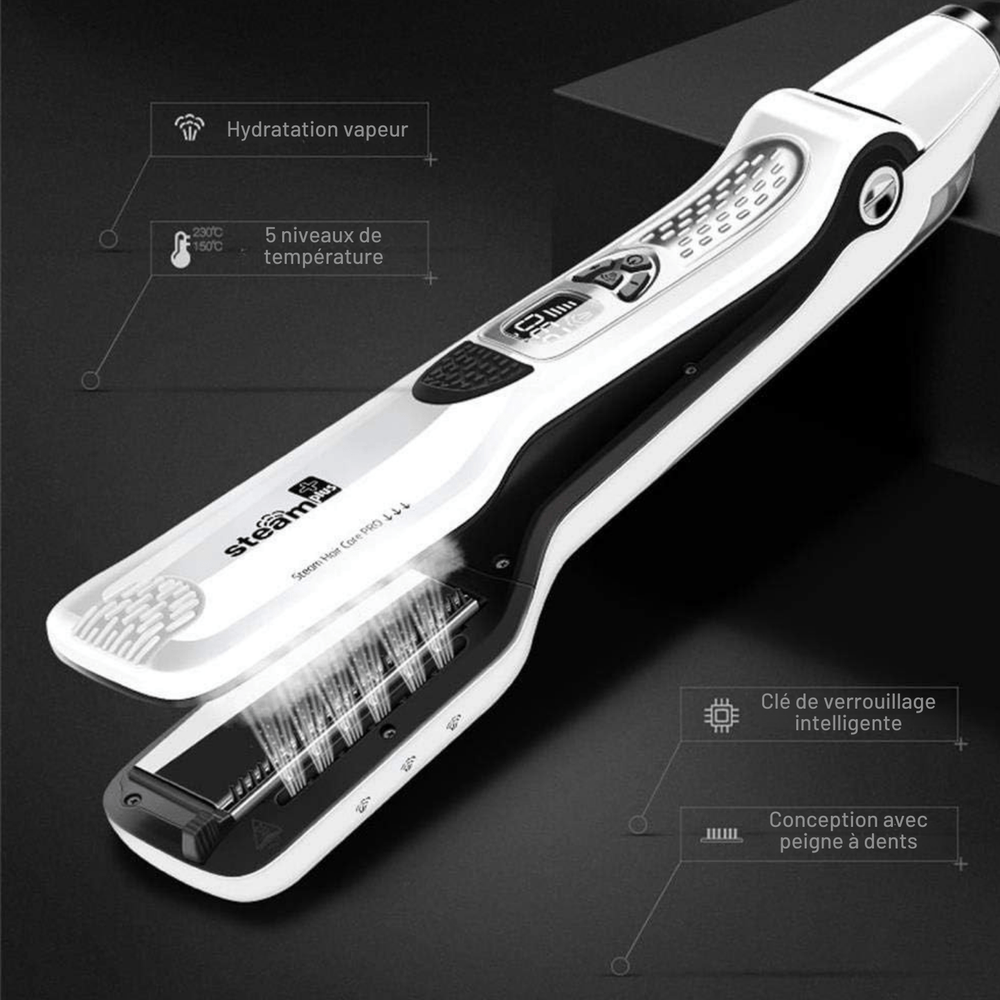 Lisseur Vapeur - VaporBrush™ - Blanc - Beauté Exquise