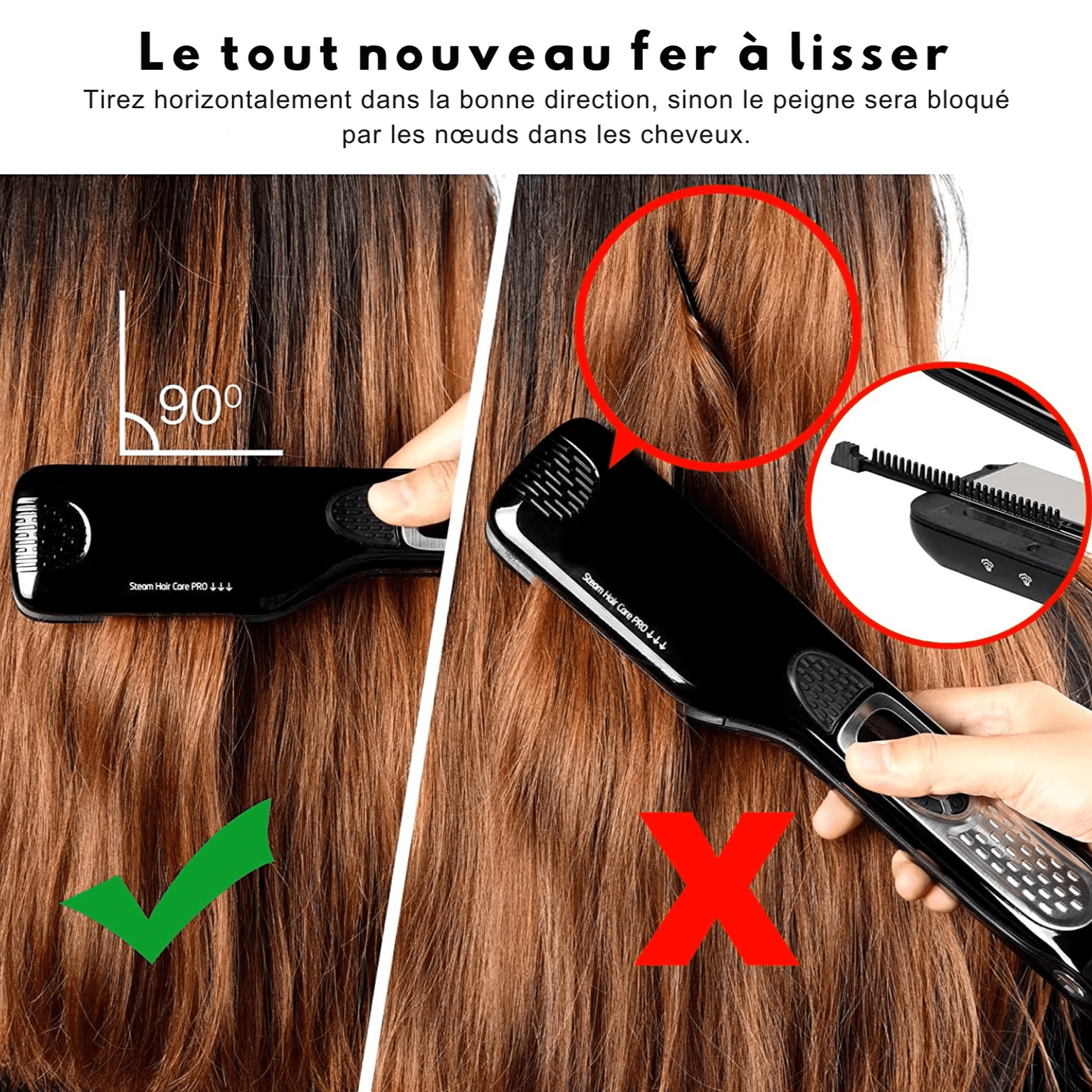 Lisseur Vapeur - VaporBrush™ - Noir - Beauté Exquise